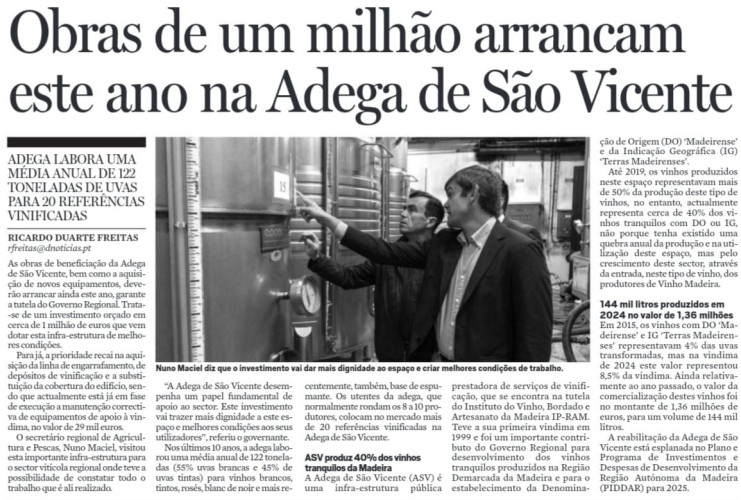 Obras de um milhão arrancam este ano na Adega de São Vicente