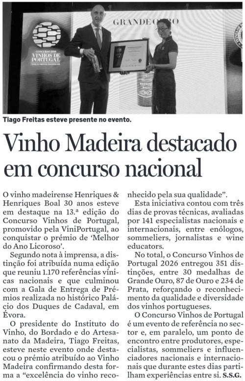 Vinho Madeira destacado em concurso nacional